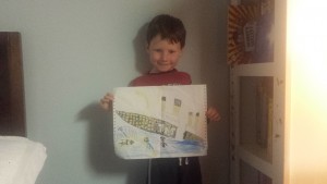 Diarmaid Mullins with his first drawing of the RMS Titanic. 