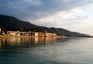 The Ganges flows placidly through Rishikesh, the motherland of Yoga.